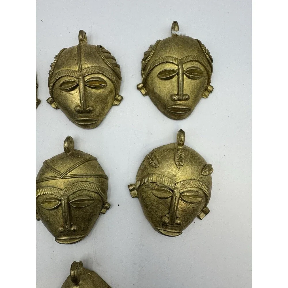 Lot Of 10 West African BAULE Brass Pendant Mask Handmade